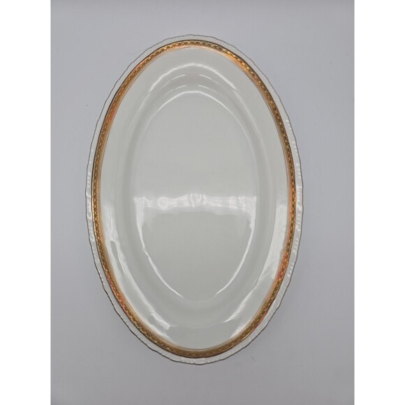 Rorstrand Sweden Oval Porcelain Platter #521 Gold Ribbon Pattern 11.25" x 7.25" - Picture 1 of 8